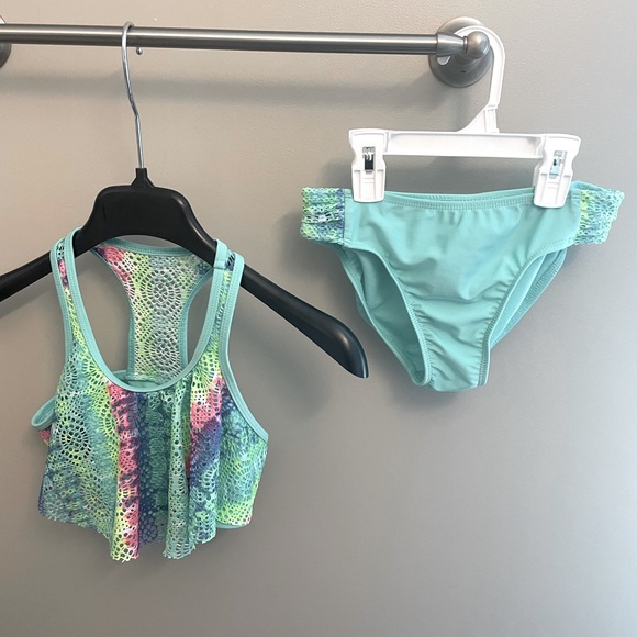 Wonder Nation Girls Bikini Bathing Suit Two Piece Sz Large 10-12 Green Colorful - Picture 1 of 11